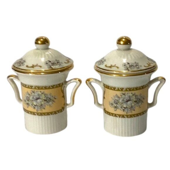 Vintage Pair Aurora Ceramiche Collectible Fine Porcelain Covered Urn Small Italy - Picture 1 of 6